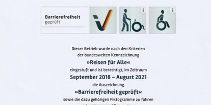 Rollstuhlgerechte Unterkunft - Niedersachsen - Urkunde Barrierefreiheit geprüft - Reisen für alle - Ferienhaus Amelsberg