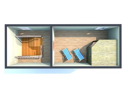 Rollstuhlgerechte Unterkunft - Unterkunftsart: Ferienwohnung - Grundriß ausgebauter Spitzboden mit Sauna - Ferienhaus“Rügen-Traum“ für bis zu 8 Personen auf Rügen